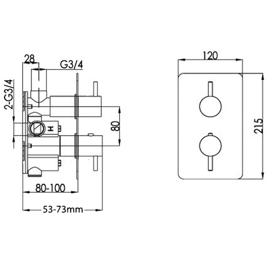 JTP Inox Thermostatic Concealed 3 Outlets Shower Valve Dual Handle - Stainless Steel - Envy Bathrooms Ltd