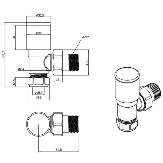 JTP Manual Angled Radiator Valves Pair - Brushed Brass - Envy Bathrooms Ltd