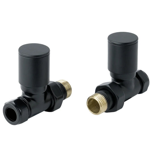 JTP Manual Straight Radiator Valves Pair - Matt Black - Envy Bathrooms Ltd