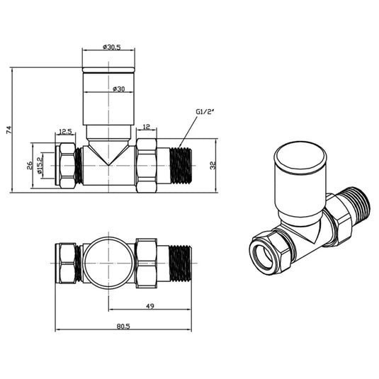 JTP Manual Straight Radiator Valves Pair - Brushed Black - Envy Bathrooms Ltd
