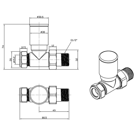 JTP Manual Straight Radiator Valves Pair - Matt Black - Envy Bathrooms Ltd