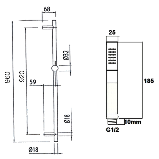 JTP Minimalist Shower Rail Kit Single Function Handset - Chrome - Envy Bathrooms Ltd