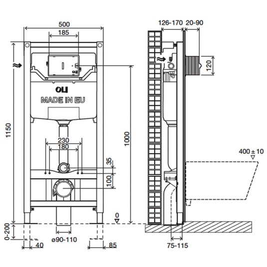 JTP Pre-Wall Freestanding WC Frame 1150mm H x 500mm W (Including Brackets and Bend) - Envy Bathrooms Ltd