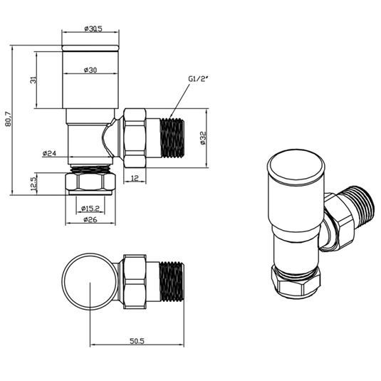 JTP Manual Angled Radiator Valves Pair - Brushed Black - Envy Bathrooms Ltd