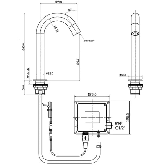 JTP React Sensor Deck Mounted Mains and Battery Operated Infra-Red Tap - Brushed Brass - Envy Bathrooms Ltd