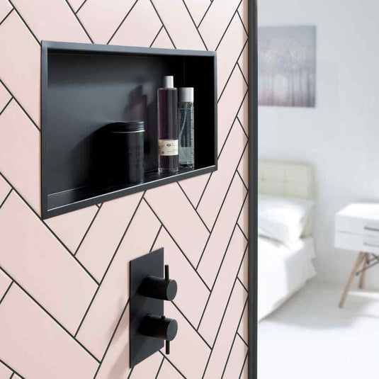 JTP Rectangular Wall Mounted Shower Niche 600mm Wide - Matt Black - Envy Bathrooms Ltd