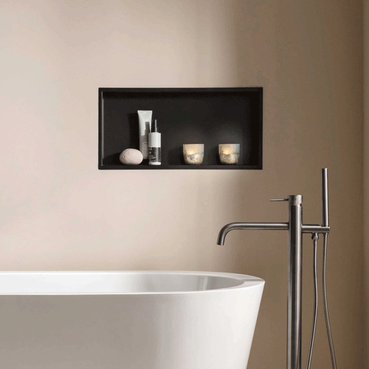 JTP Rectangular Wall Mounted Shower Niche 600mm Wide - Matt Black - Envy Bathrooms Ltd