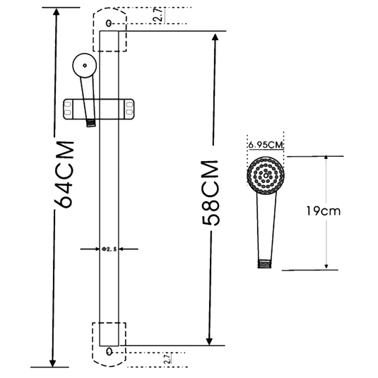 JTP Ruby Shower Rail Kit Single Function Handset - Chrome - Envy Bathrooms Ltd