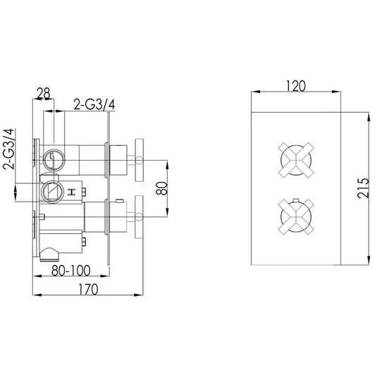 JTP Solex 2-Outlet Dual Handle Thermostatic Concealed Shower Valve - Brushed Brass - Envy Bathrooms Ltd