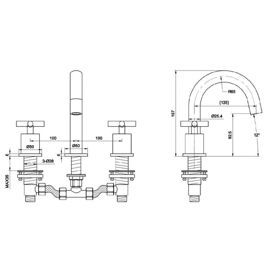 JTP Solex 3-Hole Deck Mounted Basin Mixer Tap - Chrome - Envy Bathrooms Ltd