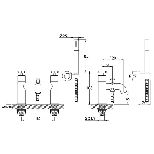 JTP Solex Deck Mounted Bath Shower Mixer with Shower Kit - Matt Black - Envy Bathrooms Ltd