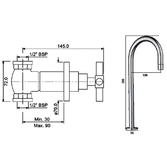 JTP Solex Deck Mounted Spout with Concealed Shower Valves - Chrome - Envy Bathrooms Ltd