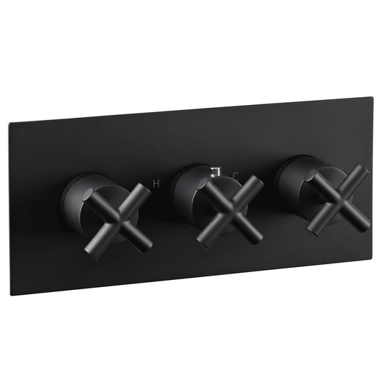 JTP Solex Horizontal Concealed 2-Outlets Shower Valve - Triple Handle - Matt Black - Envy Bathrooms Ltd