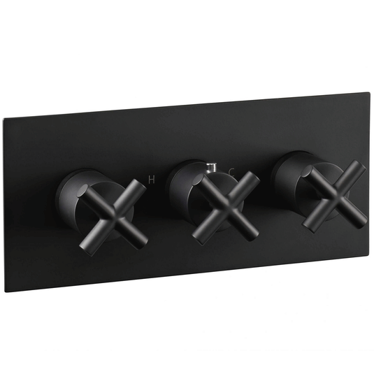 JTP Solex Horizontal Concealed 3-Outlets Shower Valve - Triple Handle - Matt Black - Envy Bathrooms Ltd