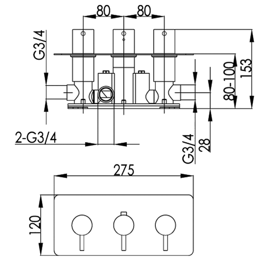 JTP Solex Horizontal Thermostatic Concealed 2 Outlets Shower Valve - Chrome - Envy Bathrooms Ltd