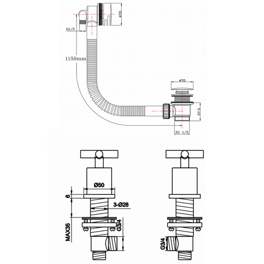 JTP Solex Panel Valves with Slim Click Clack Exofil Bath Waste - Chrome - Envy Bathrooms Ltd