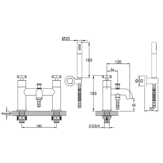JTP Solex Pillar Mounted Bath Shower Mixer Tap with Kit - Chrome - Envy Bathrooms Ltd