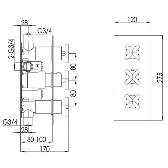 JTP Solex Thermostatic Concealed 2 Outlets Shower Valve - Chrome - Envy Bathrooms Ltd