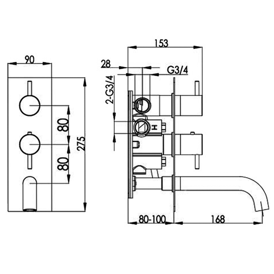 JTP Solex Thermostatic Concealed 2 Outlets Shower Valve with Attached Spout - Chrome - Envy Bathrooms Ltd