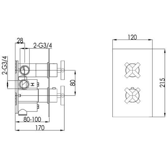 JTP Solex Vertical Concealed 2-Outlets Shower Valve - Dual Handle - Matt Black - Envy Bathrooms Ltd