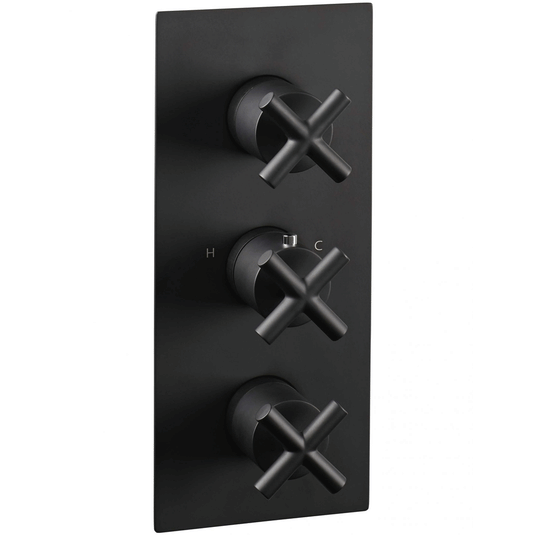 JTP Solex Vertical Concealed 2-Outlets Shower Valve - Triple Handle - Matt Black - Envy Bathrooms Ltd