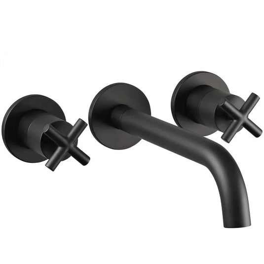JTP Solex Wall Mounted Basin Mixer Tap - 3 Tap Hole - Matt Black - Envy Bathrooms Ltd