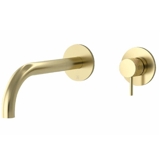 JTP Vos 2-Hole Wall Mounted Basin Mixer Tap with Designer Handle - Brushed Brass - Envy Bathrooms Ltd