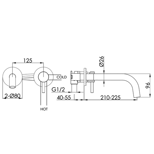 JTP Vos 2-Hole Wall Mounted Basin Mixer Tap with Designer Handle - Brushed Brass - Envy Bathrooms Ltd