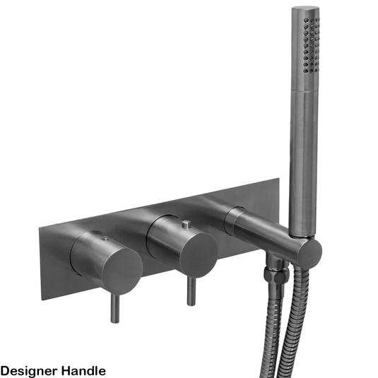 JTP Vos 2-Outlet Dual Designer Handle Horizontal Thermostatic Concealed Shower Valve with Handset - Brushed Black - Envy Bathrooms Ltd