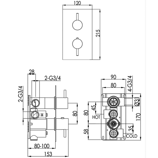 JTP Vos 2-Outlet Dual Designer Handle Thermostatic Concealed Shower Valve - Brushed Black - Envy Bathrooms Ltd