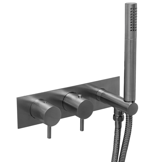 JTP Vos 2-Outlet Dual Handle Horizontal Thermostatic Concealed Shower Valve with Handset - Brushed Black - Envy Bathrooms Ltd