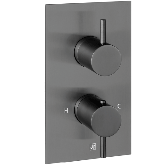 JTP Vos 2-Outlet Dual Handle Thermostatic Concealed Shower Valve - Brushed Black - Envy Bathrooms Ltd