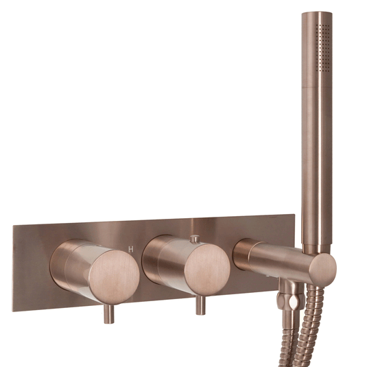 JTP Vos 2-Outlet Dual Handle Thermostatic Concealed Shower Valve with Handset - Brushed Bronze - Envy Bathrooms Ltd