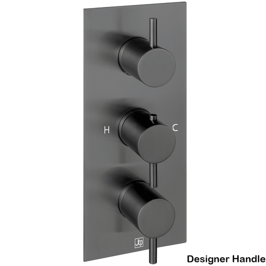 JTP Vos 2-Outlet Triple Designer Handle Thermostatic Concealed Shower Valve - Brushed Black - Envy Bathrooms Ltd