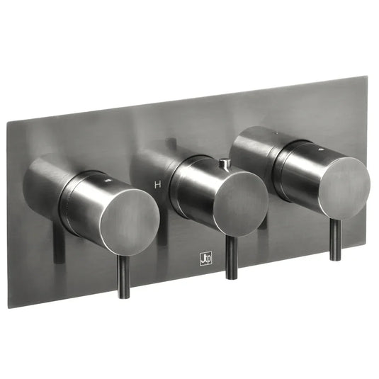JTP Vos 2-Outlet Triple Handle Horizontal Thermostatic Concealed Shower Valve - Brushed Black - Envy Bathrooms Ltd