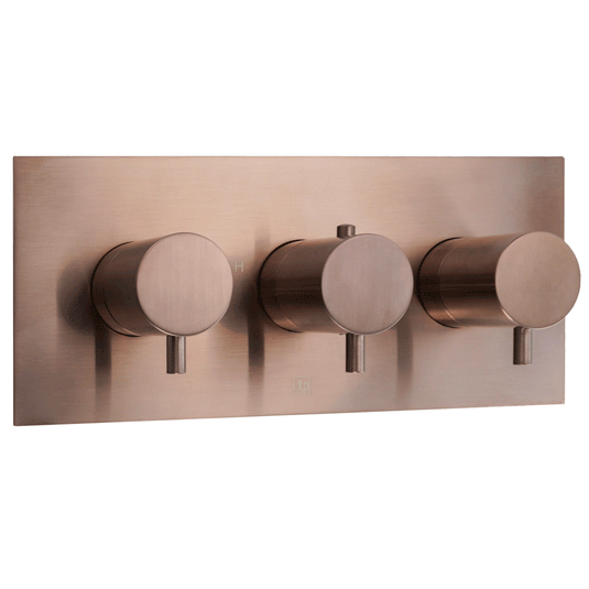 JTP Vos 2-Outlet Triple Handle Horizontal Thermostatic Concealed Shower Valve - Brushed Bronze - Envy Bathrooms Ltd