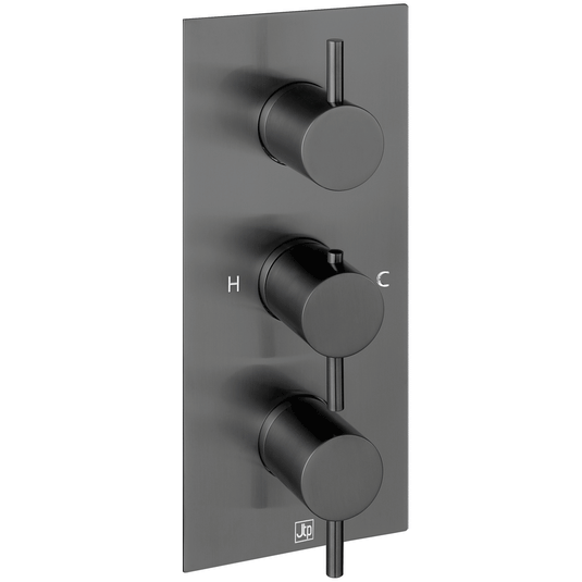 JTP Vos 2-Outlet Triple Handle Thermostatic Concealed Shower Valve - Brushed Black - Envy Bathrooms Ltd