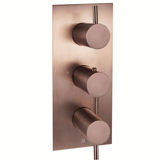 JTP Vos 2-Outlet Triple Handle Thermostatic Concealed Shower Valve - Brushed Bronze - Envy Bathrooms Ltd