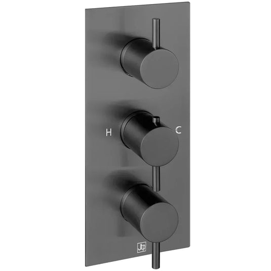 JTP Vos 2-Outlet Triple Handle Thermostatic Concealed Shower Valve - Brushed Black - Envy Bathrooms Ltd