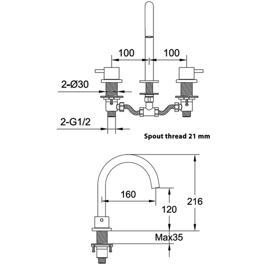 JTP Vos 3-Hole Deck Mounted Basin Mixer Tap - Brushed Bronze - Envy Bathrooms Ltd