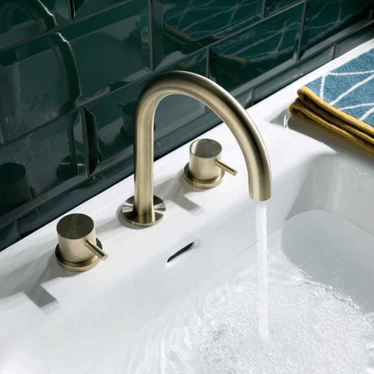 JTP Vos 3-Hole Deck Mounted Basin Mixer Tap - Designer Handle - Brushed Brass - Envy Bathrooms Ltd