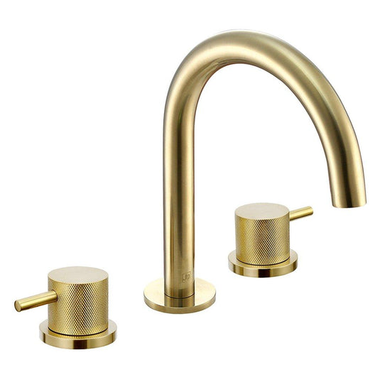 JTP Vos 3-Hole Deck Mounted Basin Mixer Tap - Designer Handle - Brushed Brass - Envy Bathrooms Ltd