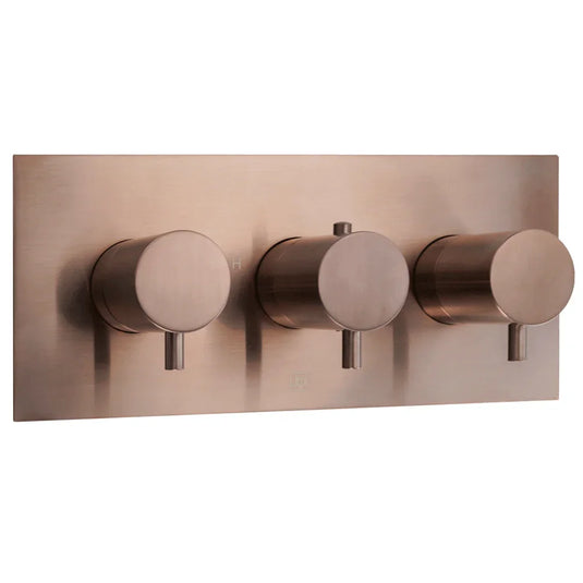 JTP Vos 3-Outlet Triple Handle Horizontal Thermostatic Concealed Shower Valve - Brushed Bronze - Envy Bathrooms Ltd