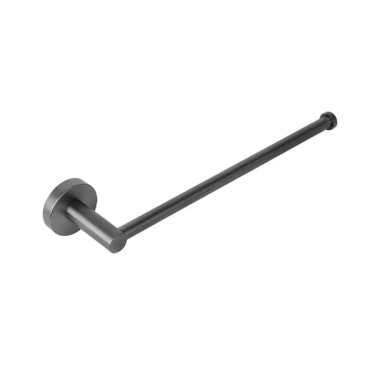 Brushed black round wall-mounted towel bar with minimalist modern design