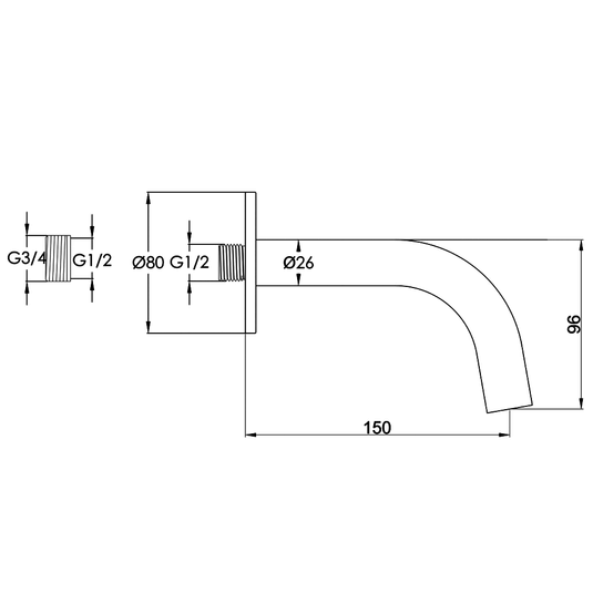 JTP Vos Bath and Basin Spout 150mm Long - Brushed brass - Envy Bathrooms Ltd