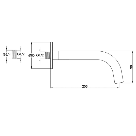 JTP Vos Bath and Basin Spout 200mm Long - Brushed Black - Envy Bathrooms Ltd