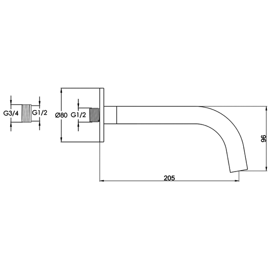 JTP Vos Bath and Basin Spout 200mm Long - Matt Black - Envy Bathrooms Ltd