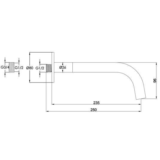 JTP Vos Bath and Basin Spout 250mm Long - Brushed Black - Envy Bathrooms Ltd