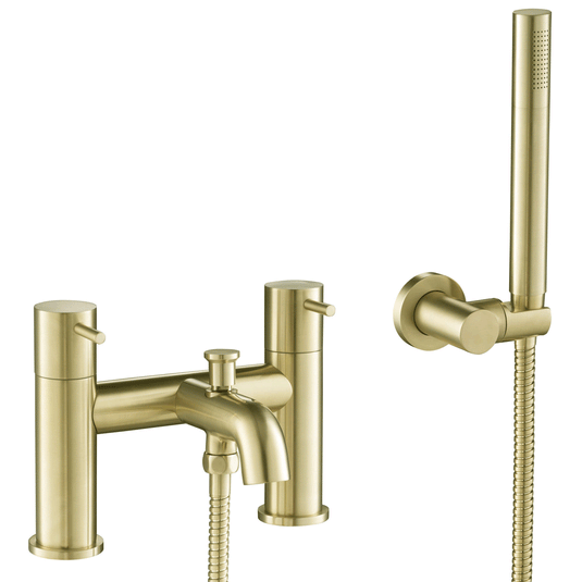 JTP Vos Deck Mounted Bath Shower Mixer Tap with Shower Kit - Brushed Brass - Envy Bathrooms Ltd