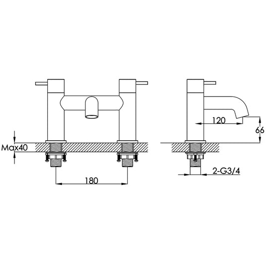 JTP Vos Deck Mounted Bath Filler Tap - Brushed Brass - Envy Bathrooms Ltd